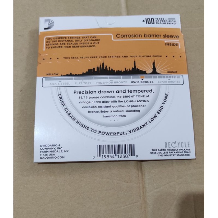 senar gitar D'addario akustik 1 set (6 senar) ukuran 0.10 seri ez900