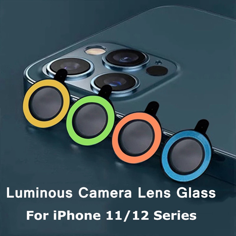 Pelindung Lensa Kamera Luminous Fluorescent Bahan Metal Untuk Iphone 13 12 Pro Max 11 Pro Max 12mini 11 / 12pro