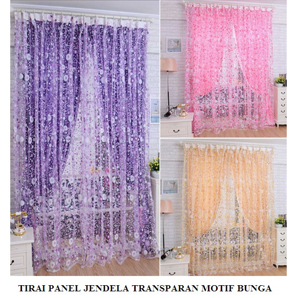 Tirai panel Jendela Transparan Motif Bunga