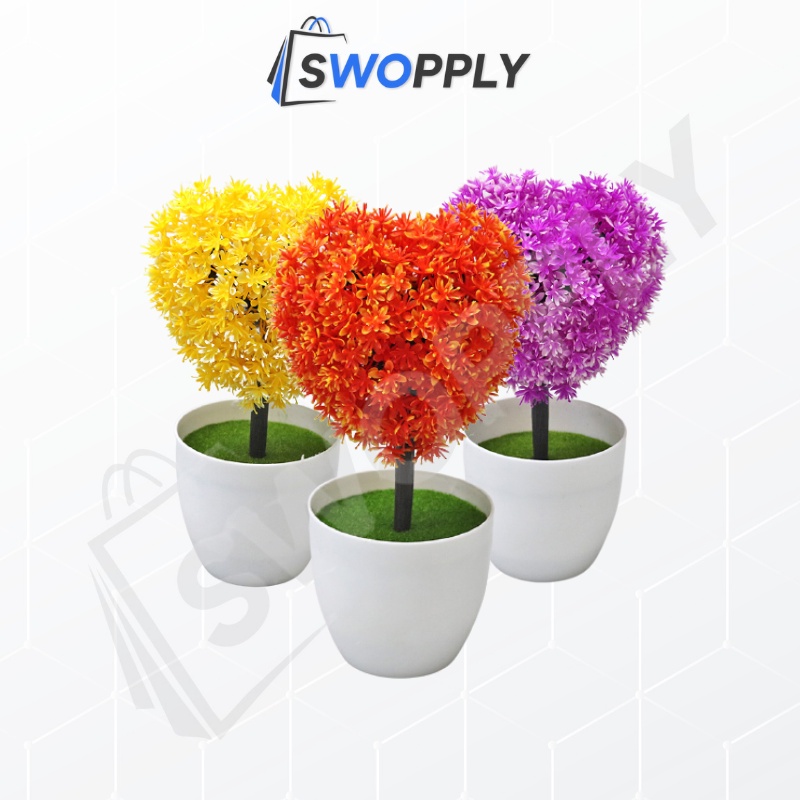 Swopply PT33 Pot Tanaman Hias Bunga Hias Plastik Bentuk Love Ornamen Pot Bongsai
