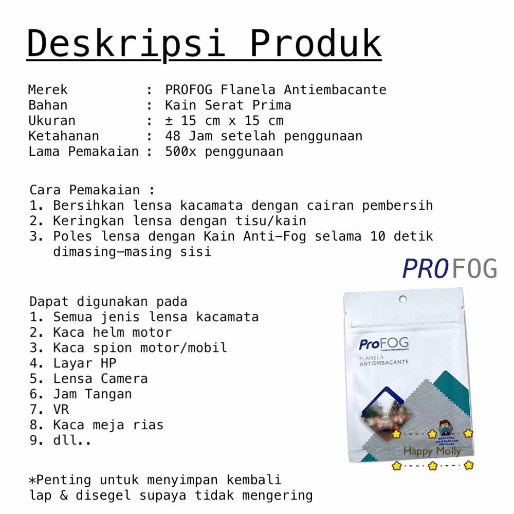 Pro Fog Original 100% - Anti Fog - Kain Lap Kacamata Anti Embun dan Kabut - Cleaning Wipes