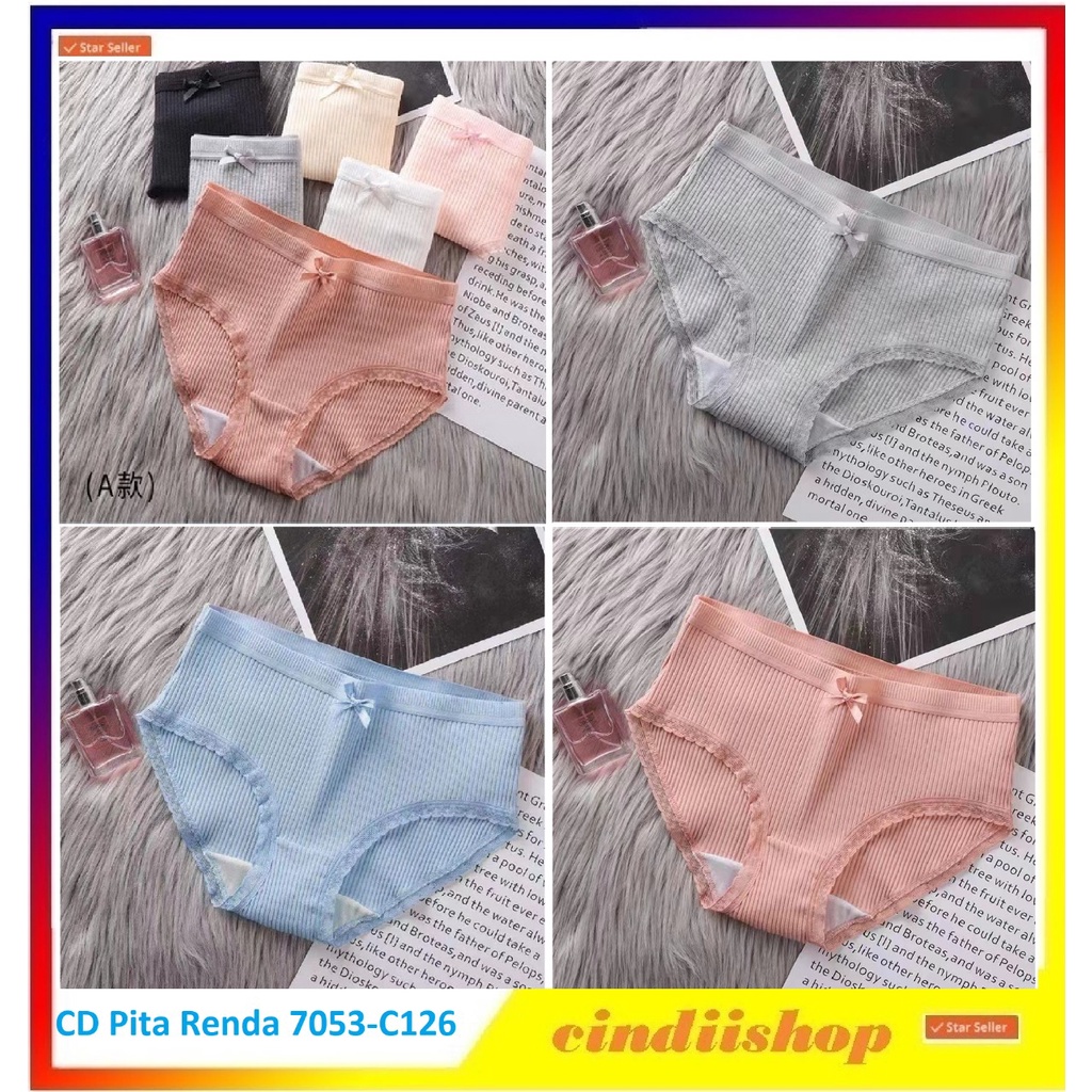 Celana Dalam Pita Renda CD Wanita Undies Polos Sexy Cewek Dewasa Katun Imut