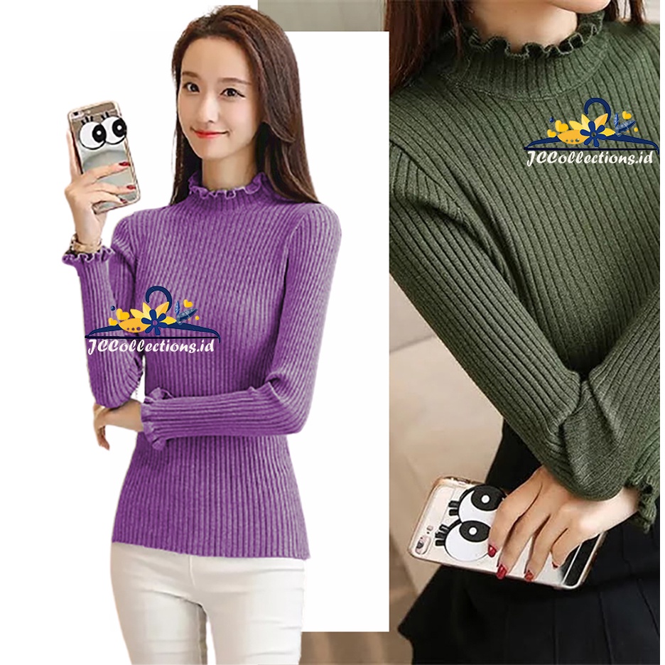 JCCollections Sweater Rajut Kriwil Turtleneck Wanita Krah Tinggi Oversize Kniting Turtleneck Women Yennie