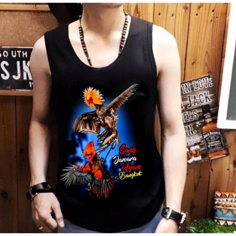 [COD] Shalch trendy - Singlet pria motif Ayam Sang Jawara