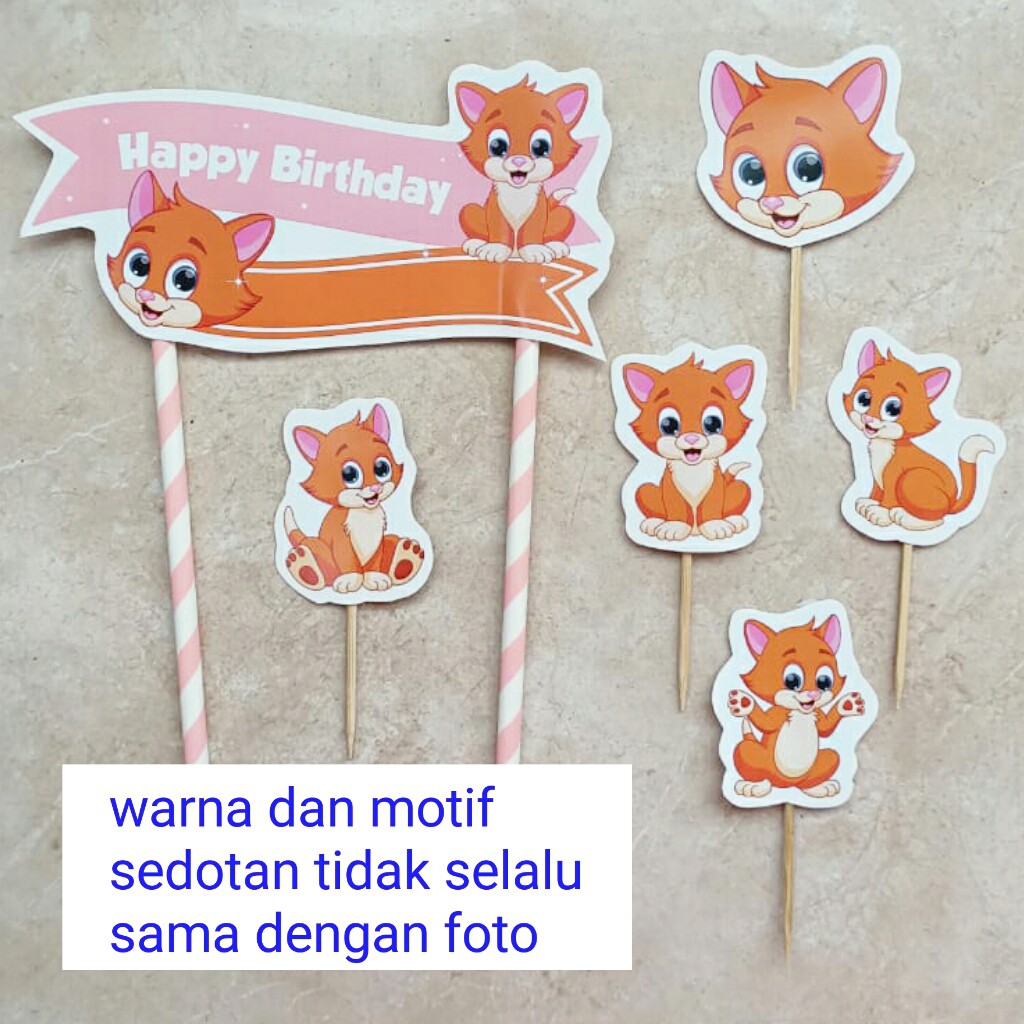 topper hiasan tusukan kue cake ulang tahun happy birthday karakter anak kucing kitten cat lovers