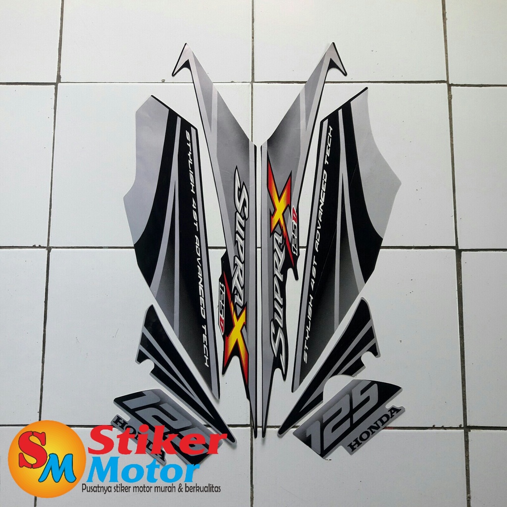 STRIPING STICKER LIS LES POLET BODY MOTOR SUPRA X 125D 2007 HITAM-SILVER