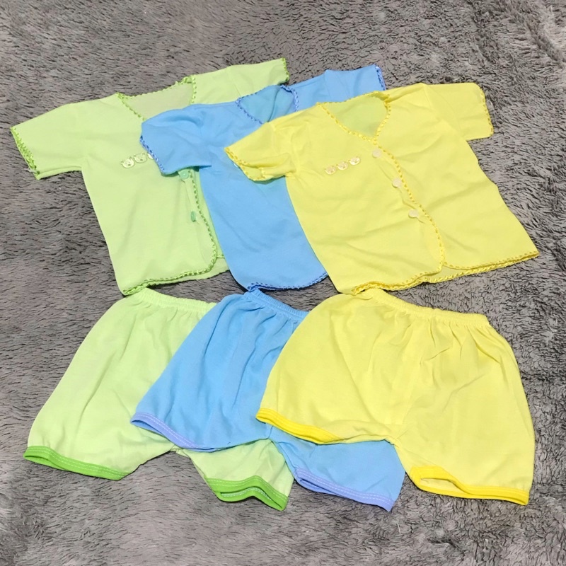 (3 setel) Setelan Baju Bayi Lengan Pendek dan Celana Pendek Polos