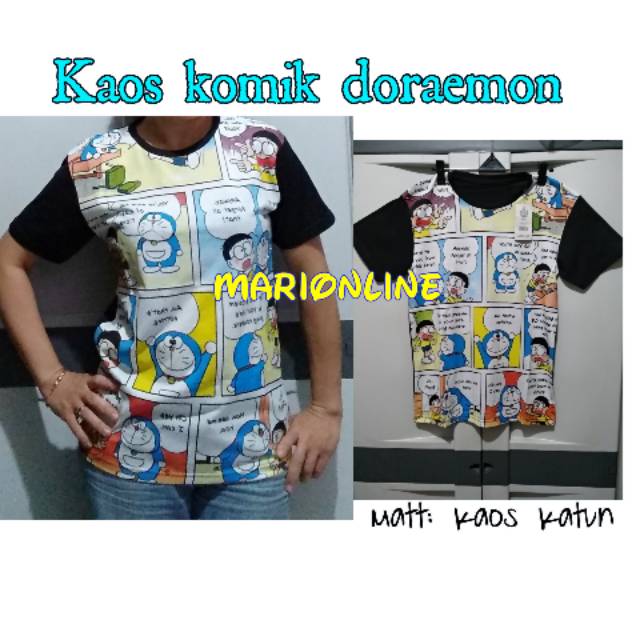 Atasan kaos komik Doraemon dan Nobita