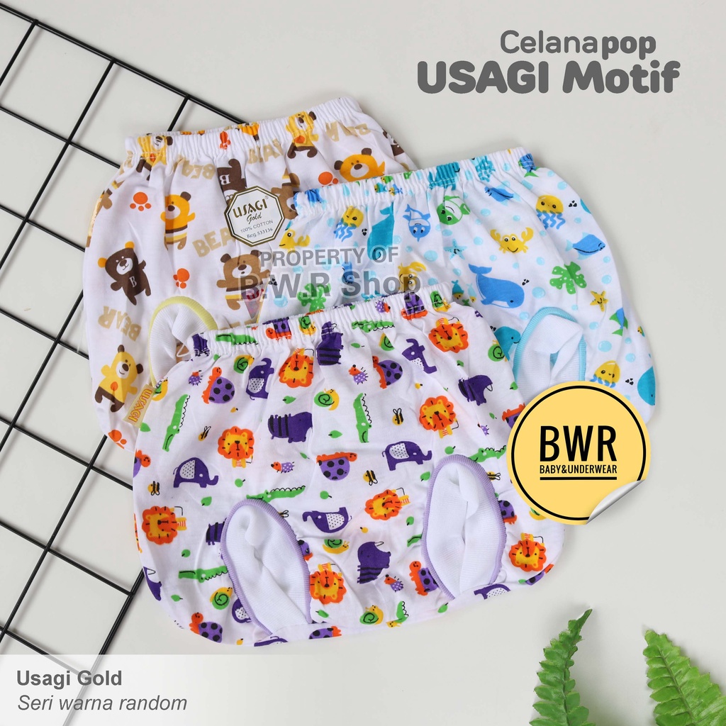 [ 6pc ] Celana POP Usagi Gold / Celana Kodok Kaki Bulat Bayi Newborn Motif Lucu | Bwr