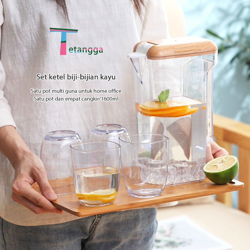 Teko Air Panas Dan Dingin set dengan Cangkir / Teko plastik Air minum Jug 1,5 Liter Besar Plastik VS