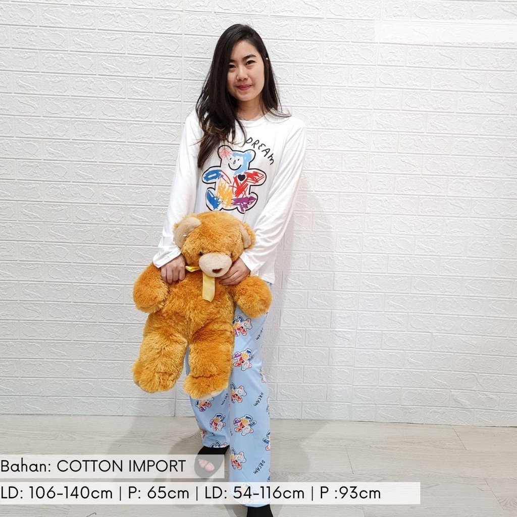 3537 kaos pajamas long dream bear one set import big baju tidur