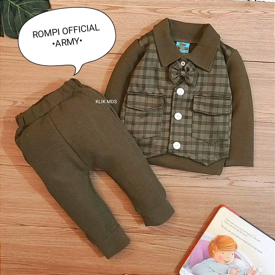 Setelan Anak Laki Laki - Set Kemeja Rompi Baju Bayi cowok Tangan Dan Celana Panjang Motif Rompi Official