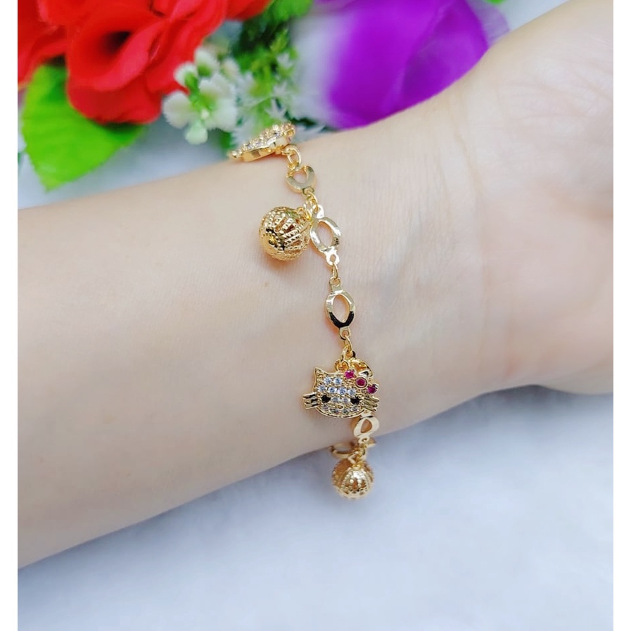 Set Gelang Kitty permata lapis emas fashion jewellery