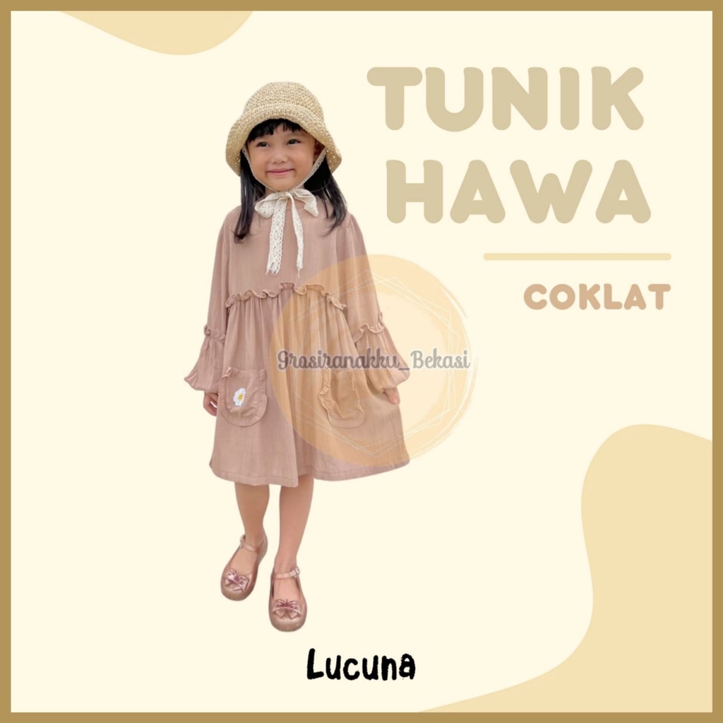 Tunik Anak Hawa Rayon Crincle Lucuna Warna Coklat 2-10tahun