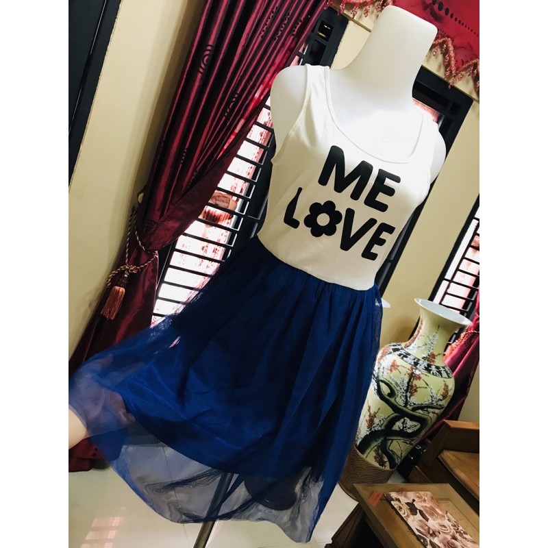 dress rok tutu mekar tile  putih biru mini cantik premium