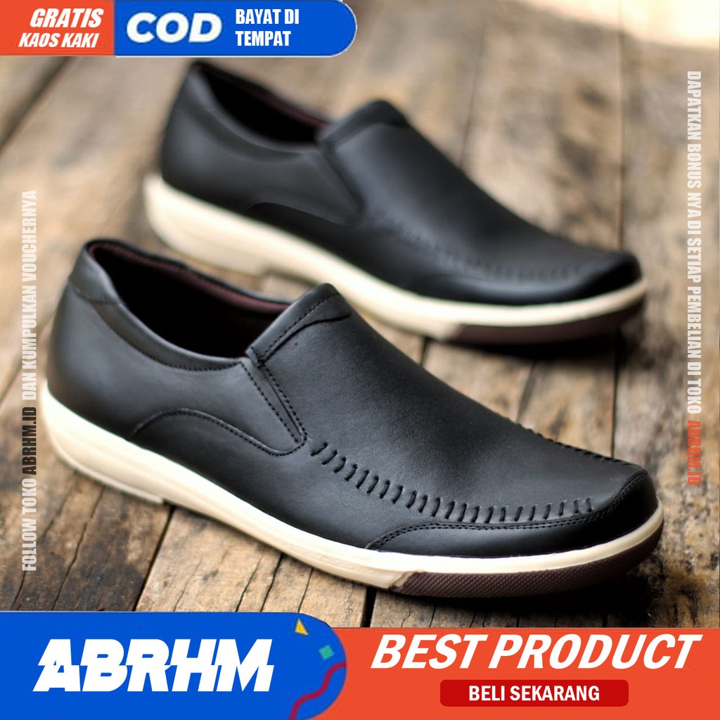 ABRHM x SANPER Sepatu Casual Slip On Kulit Asli Kasual Formal Pria Kerja Kondangan Slop Anti Slip Original