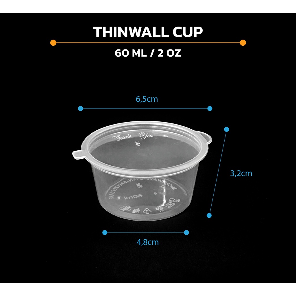 

Thinwall Sauce Cup 60ml + TUTUP isi 50 pcs / Cup Saos Plastik