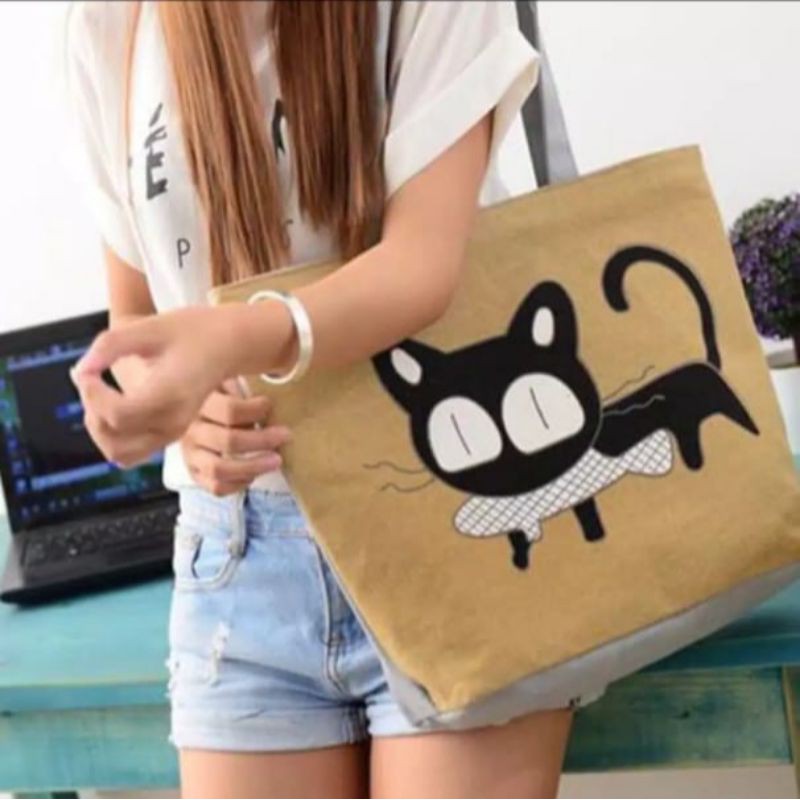 tas tote wanita cat + resleting