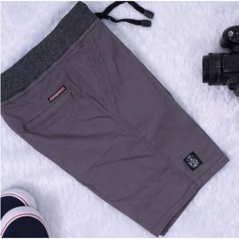 Celana Pendek Pria Cowok Dewasa Chino Rip Karet Pinggang Kolor Chinos Katun Twill Premium-Grey
