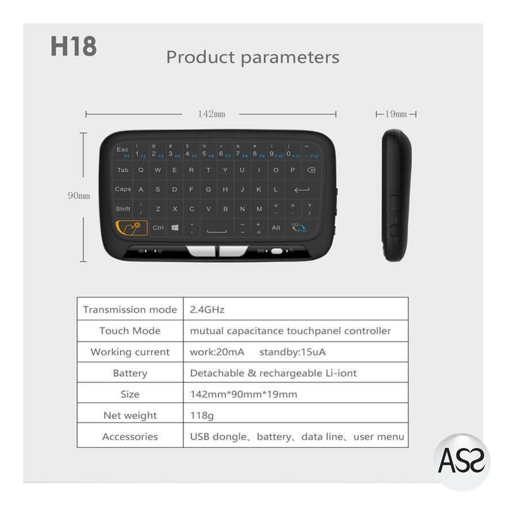 ASS Shop - Alphun Air Mouse Touchpad Keyboard Wireless 2.4GHz - H18