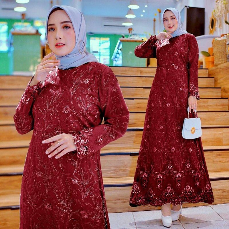 Gamis aminah brukat tile baju pesta mewah baju wisuda bridesmaid undangan maxi dress remaja cantik m