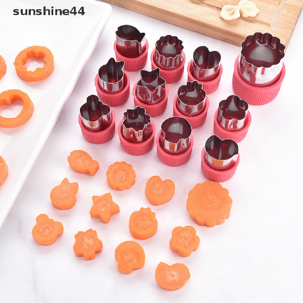 Sunshine 12Pcs / Set Cetakan Kue / Biskuit Bentuk Bunga / Buah / Hewan Bahan Stainless Steel