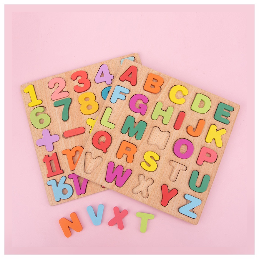 Edufuntoys - MEDIUM CHUNKY PUZZLE huruf besar / puzzle 3d chunky/ angka 20x20cm mainan anak puzzle timbul kayu-3