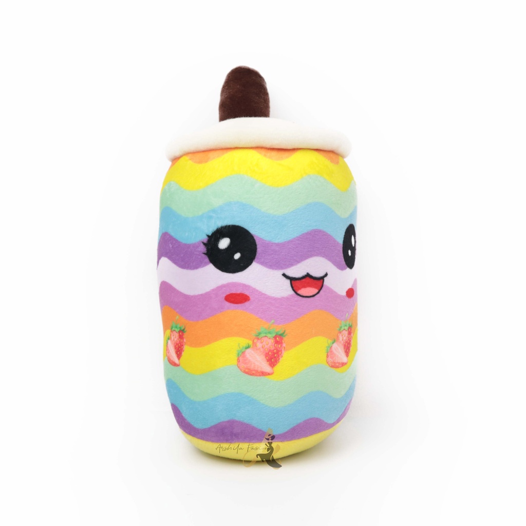 Boneka Boba Cangkir Milk Tea Bahan Felboa Tinggi 43cm Berlabel SNI Sablon Rainbow