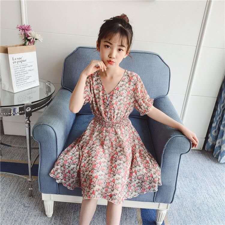 Gaun anak perempuan style casual bahan Chiffon dress anak cewek import 5-10 tahun-1