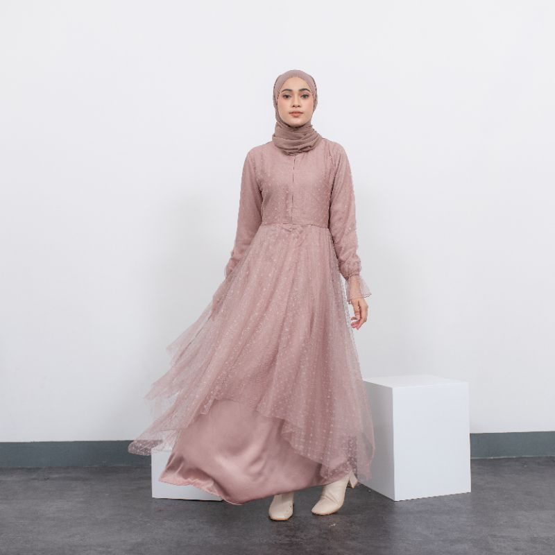 SISILIA - TERLARIS GAMIS TULLE DRESS MAXY TILE MUTIARA SAKURA | GAMIS REMAJA WANITA MODERN SYAR'I
