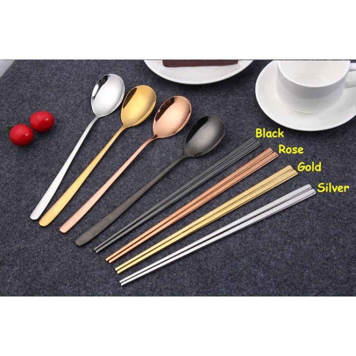 

{leia} - PD021 SET SENDOK + SUMPIT KOREA STAINLESS STEEL SENDOK MAKAN KUE TEH - Silver