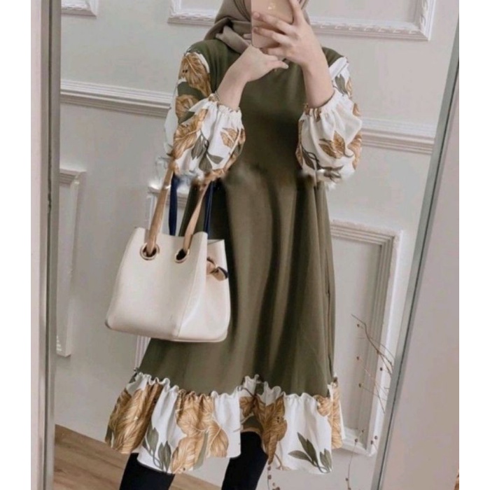 ONE SET JUMBO XXL - STANDART L / XL - ONE SET NIKEN SET / SETELAN WANITA ONE SET DAILY SET TUNIK  FASHION WANITA-FINA ARMY SET