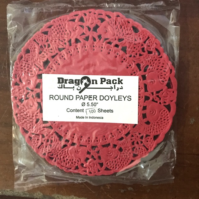 

Alas Renda Bulat Toples - Round Paper Doyleys 5.5" Merah Motif Ikan Koi isi 100lbr !-