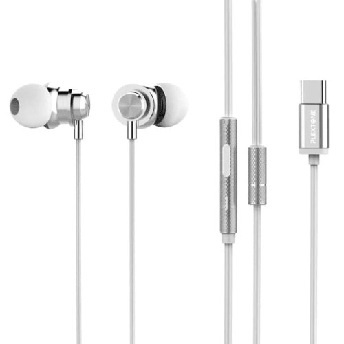 Plextone X56M Metal Headset Earphone Stereo Microphone - Silver Type C