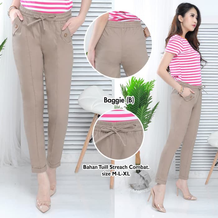 Selagi Murah Celana Kain Wanita Bawahan Pants Panjang Cewek  HZ194  Begie Begi (Baggy Pants)  Bagy -