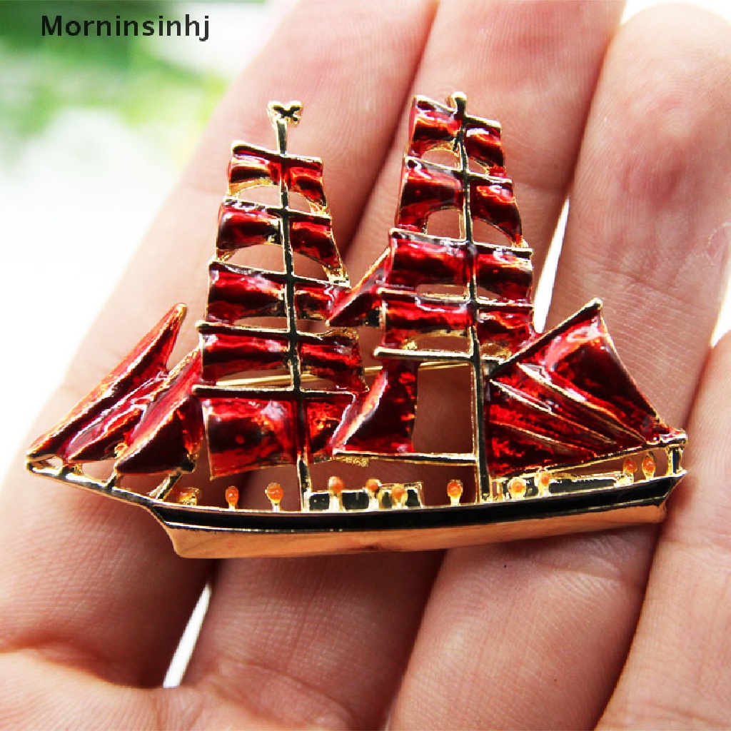 Mornin Fashion Kristal Enamel Vintage Perahu Pin Bros Kerah Lapel Lencana Perhiasan Hadiah id