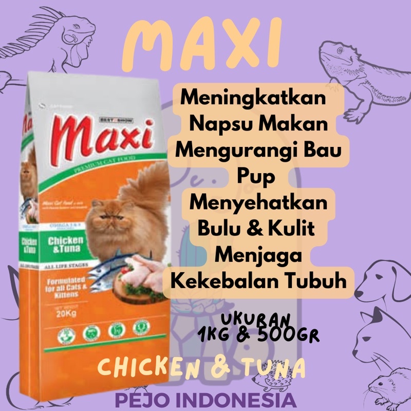 Maxi Cat Food Chicken &amp; Tuna Repack 1kg &amp; 500gr Maxicat