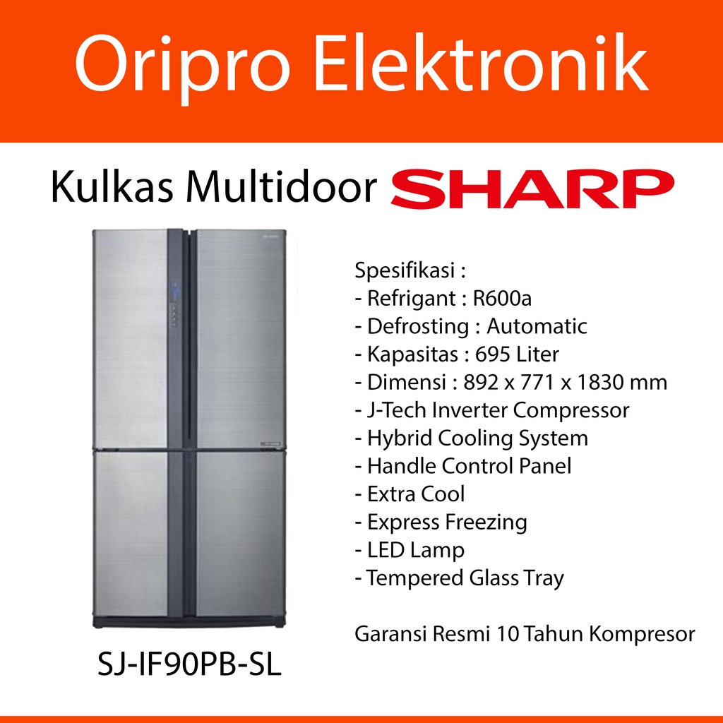 Kulkas 4 Pintu Multidoor 695 Liter Inverter Sharp SJ-IF90PB-SL