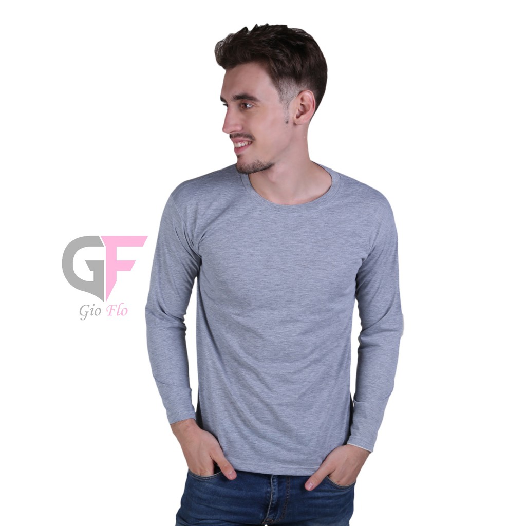 GIOFLO Pakaian Cowok Tshirts Panjang Polos Pria Casual Abu Misty / PLS 144