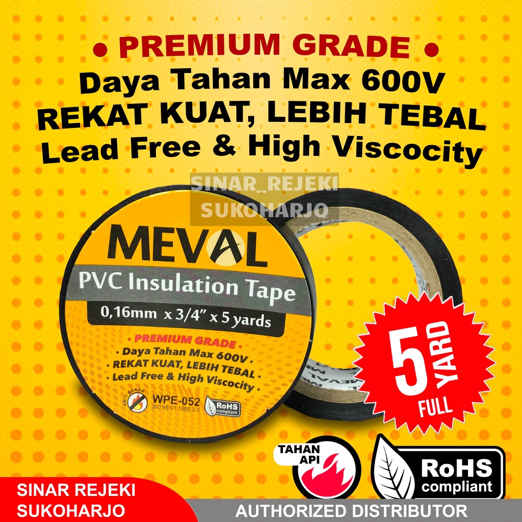 MEVAL ISOLASI LISTRIK PVC HITAM ELECTRICAL TAPE 3/4&quot; X 5 YARD