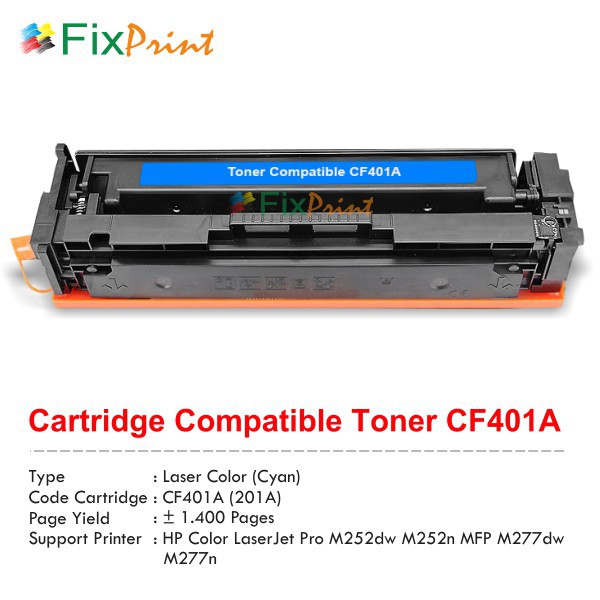 Cartridge Toner Compatible HP CF401A 201A Cyan, Printer HP Color LaserJet Pro M252dw M252n