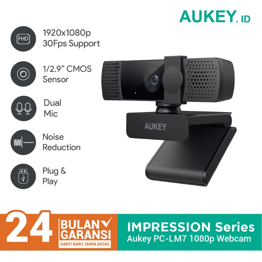 Aukey Webcam PC-LM7 Overview Full HD Video 1080p - 500906 Webcam Wide Angle