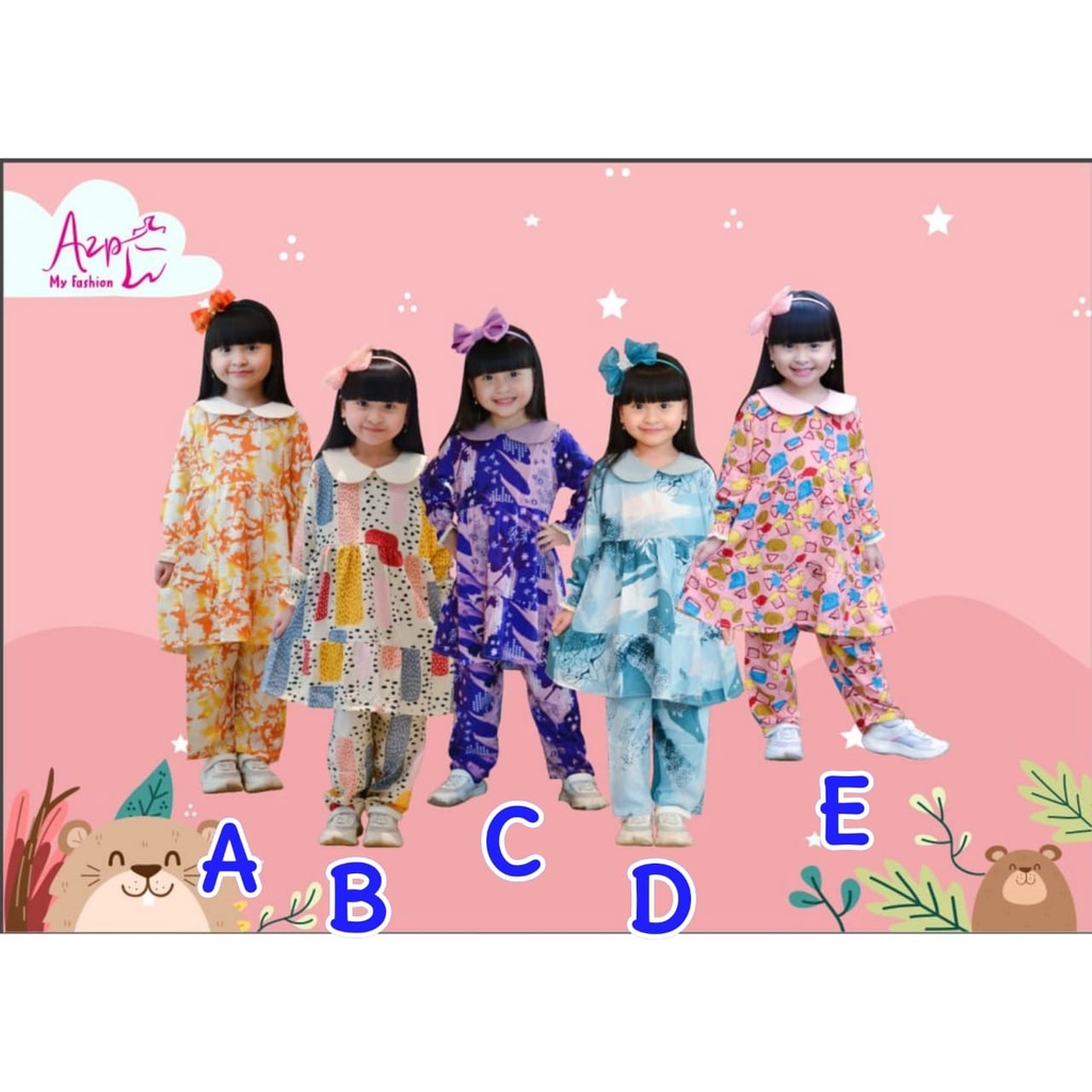 SETELAN ANAK PEREMPUAN ONE SET RAYON PANJANG USIA 4-12 TAHUN