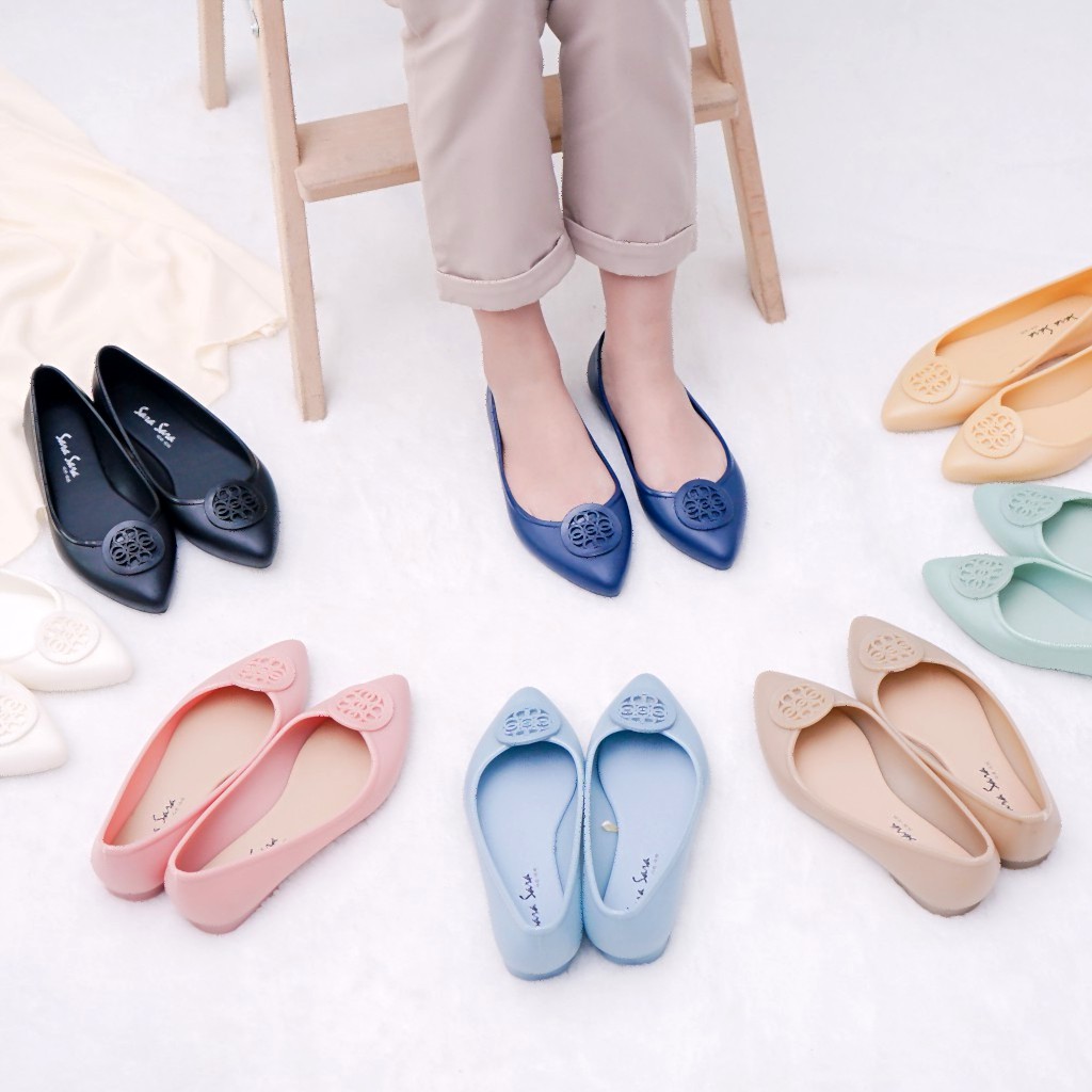 Sara sara GUCCII Sepatu Jelly Wanita Casual Flatshoes ballerina sepatu kerja lancip terbaru