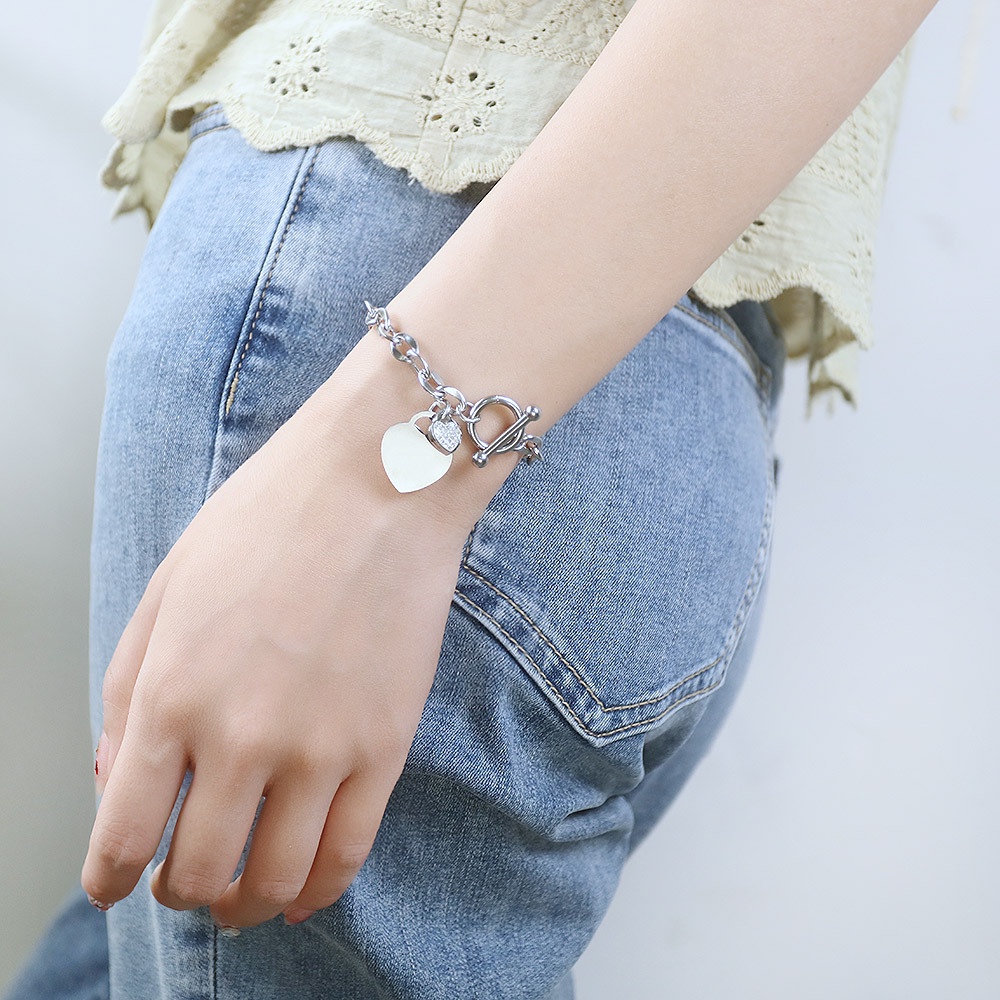 Gelang Bracelet Wanita Aksesoris Titanium Korea Love GK158 rose gold cocok hadiah motif hati