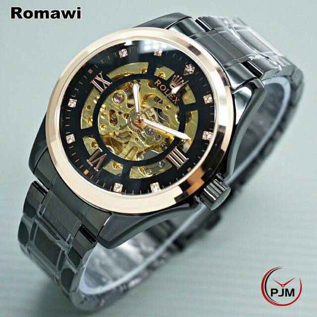 jam tangan pria rolex romawi black