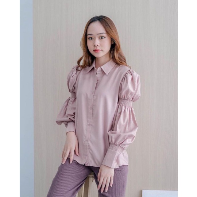 Blouse korea-Blouse lengan balon kerut-Selma Blouse-Fashion remaja trendy