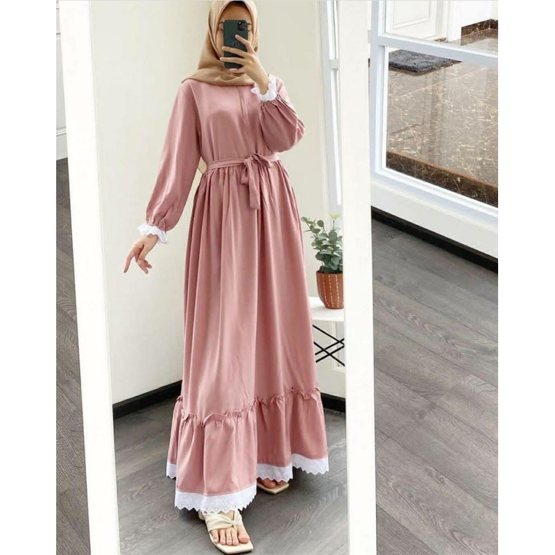 GAMIS SOGAN RENDA REMPEL BAWAH DAILY BUSUI WANITA DRESS MOSCREPE