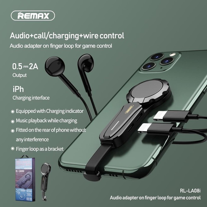 Remax Dual Lightning Audio Adapter On Finger Loop For Game RL-LA08i