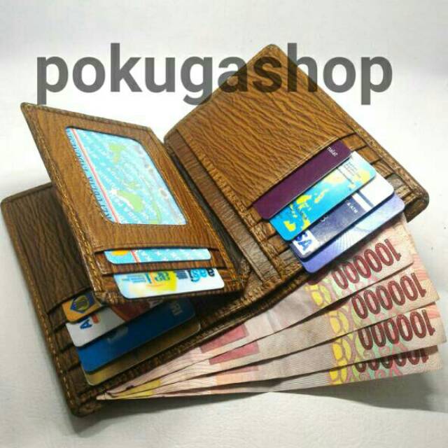Dompet kulit pria 3/4 motif serat kayu tan asli garut